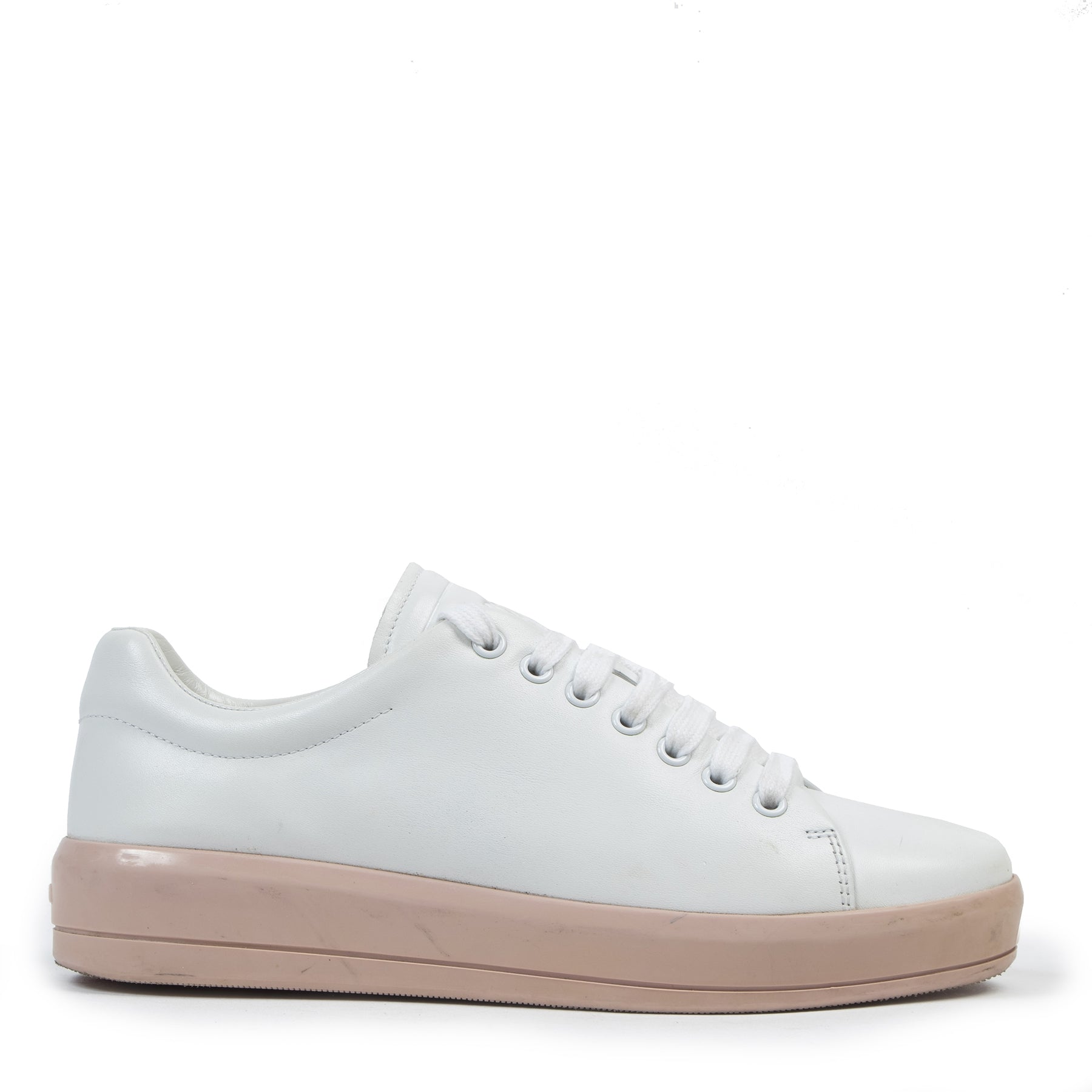Authentieke Tweedehands Prada Linea Rossa White Sneakers - Size 38,5 juiste prijs veilig online shoppen luxe merken webshop winkelen Antwerpen België mode fashion