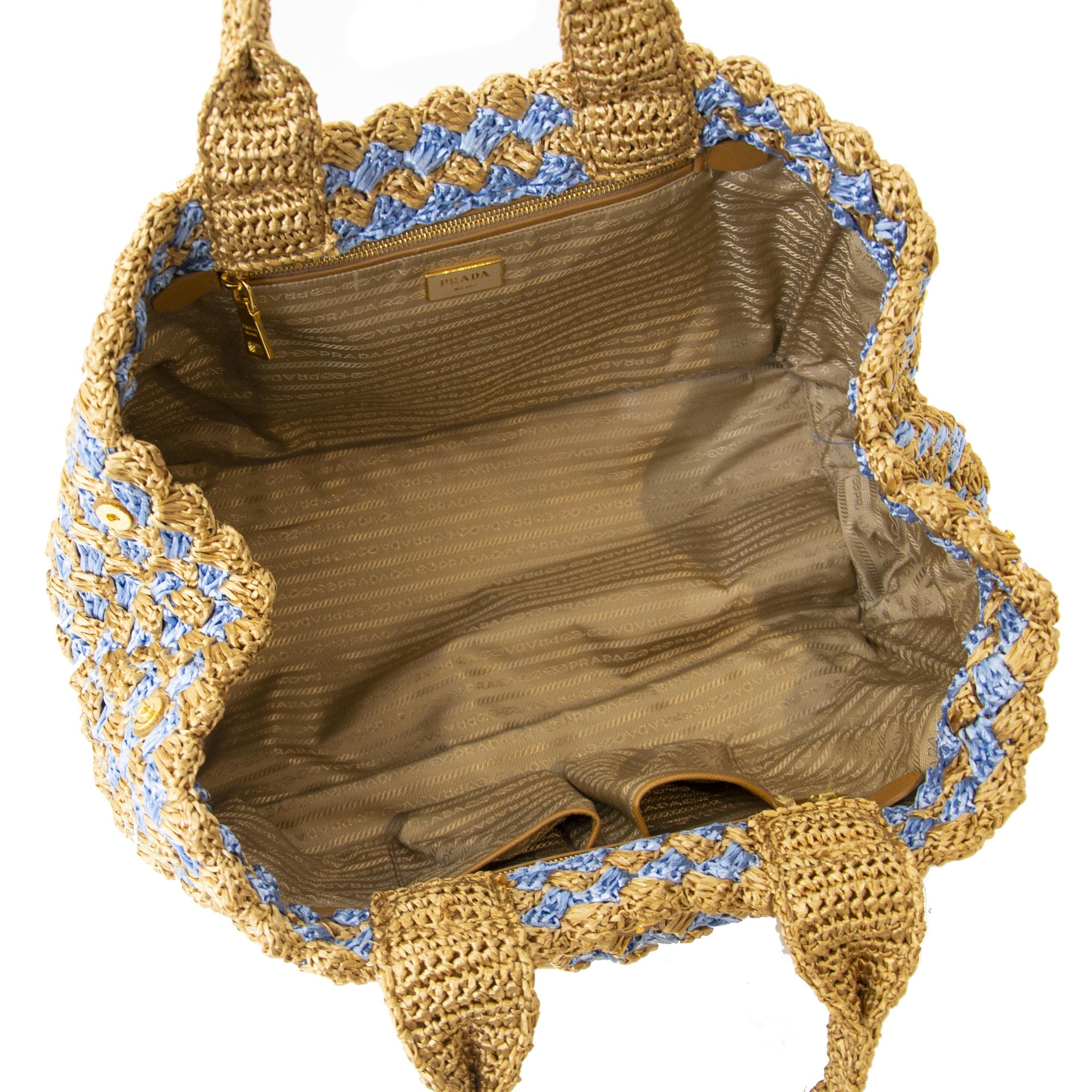 Prada Rafia Crochet Naturale Cielo