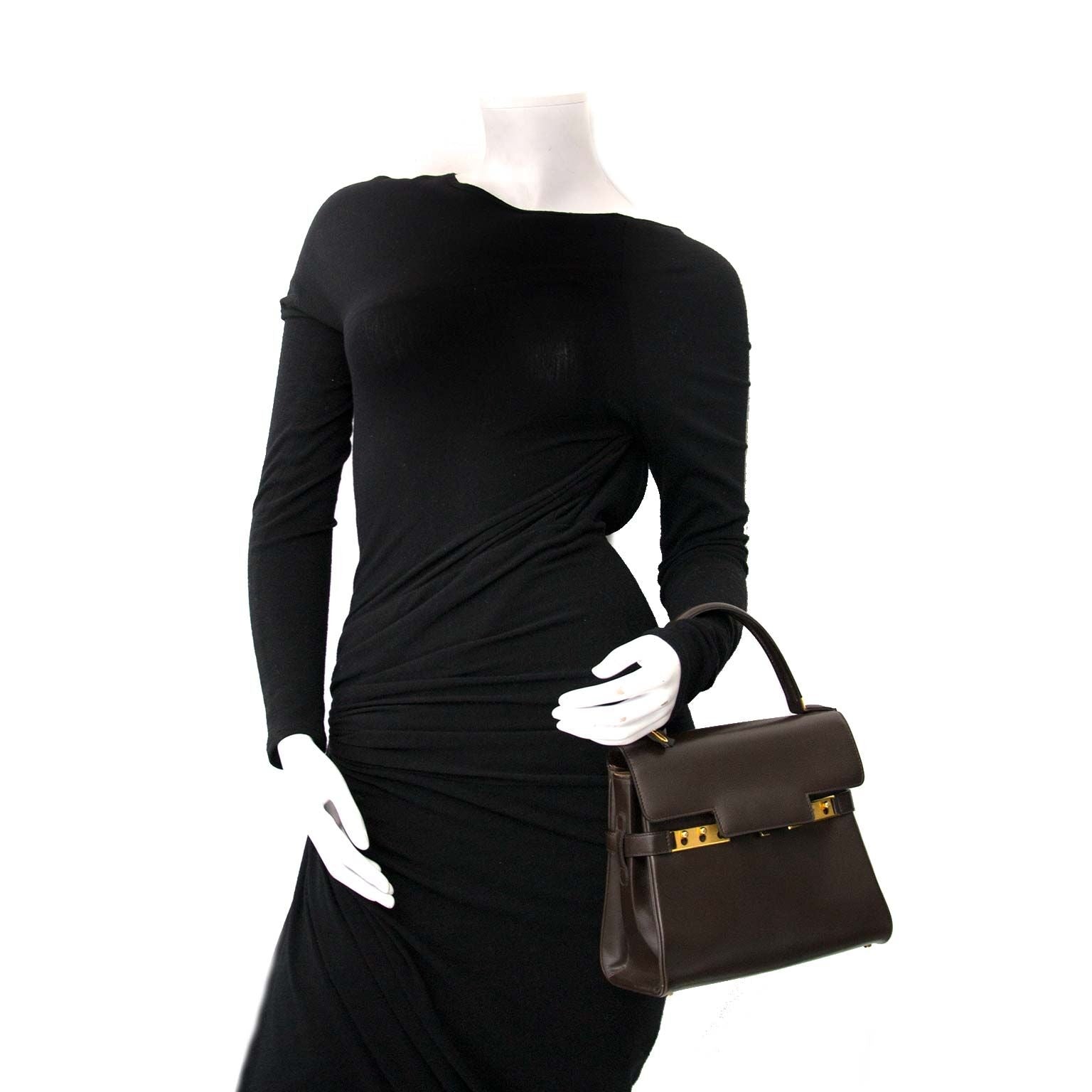 authentic Delvaux Brown Boxcalf Leather Tempete PM for sale at labellov