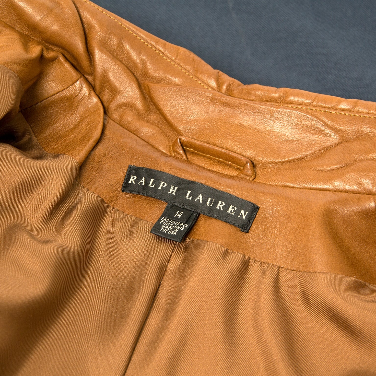 achetez Ralph Lauren Cognac Leather Jacket - Size 14 chez labellov pour le meilleur prix