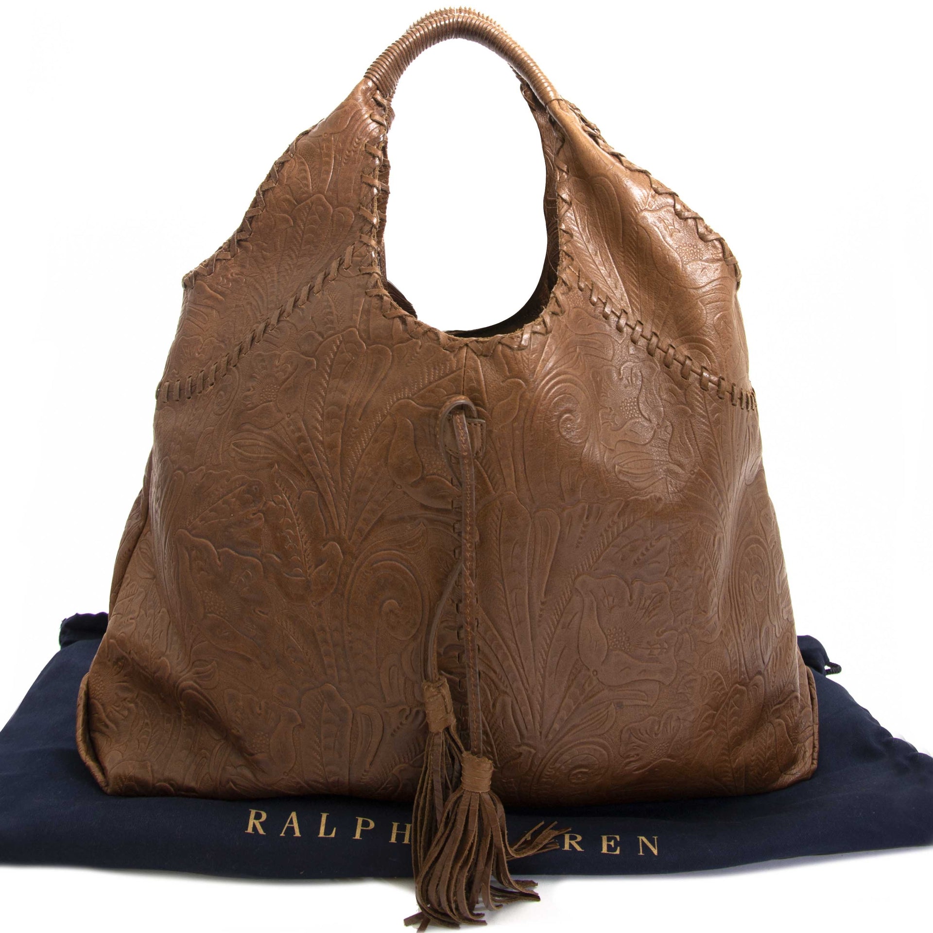 Ralph Lauren Brown Leather Flower schouder tas nu te koop bij labellov vintage mode webshop belgie