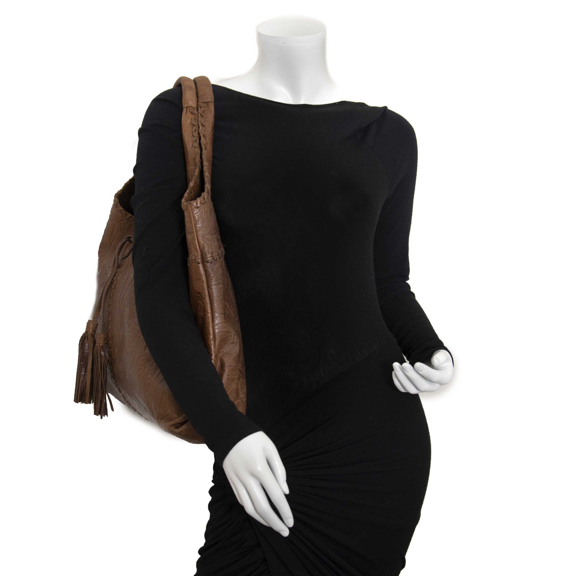 Ralph Lauren Brown Leather Flower Shoulder Bag now for sale at labellov vintage fashion webshop belgium