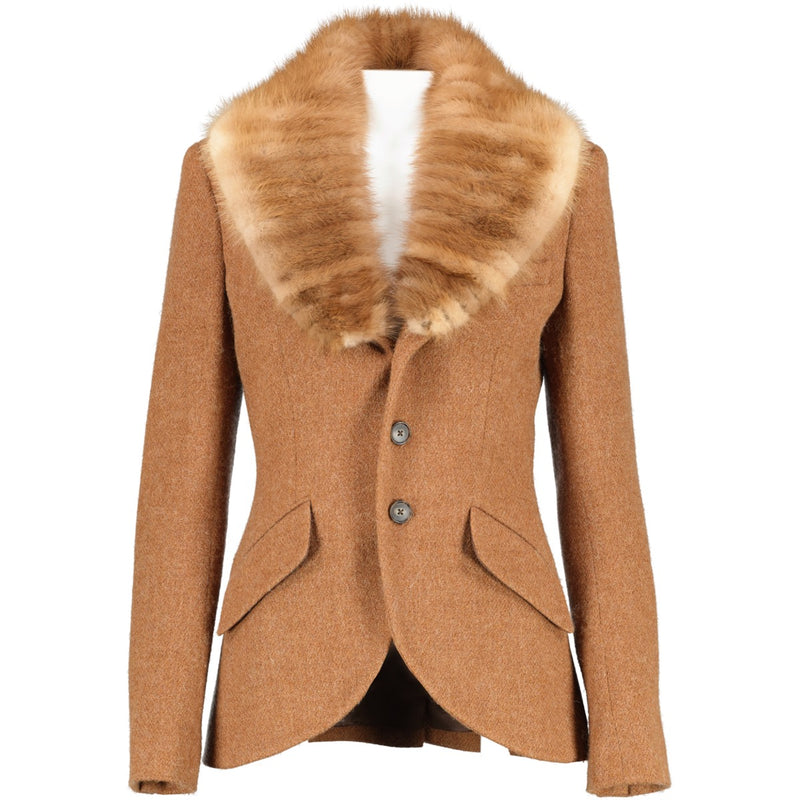 buy second hand authentic Ralph Lauren Brown Wool Blend Fur Collar Jacket at Labellov