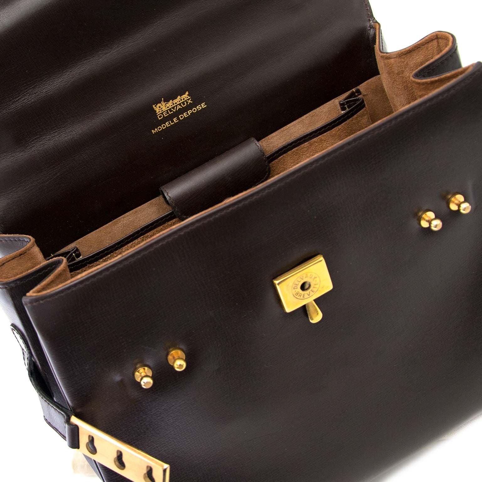 secondhand Delvaux Brown Boxcalf Leather Tempete MM for sale at labellov
