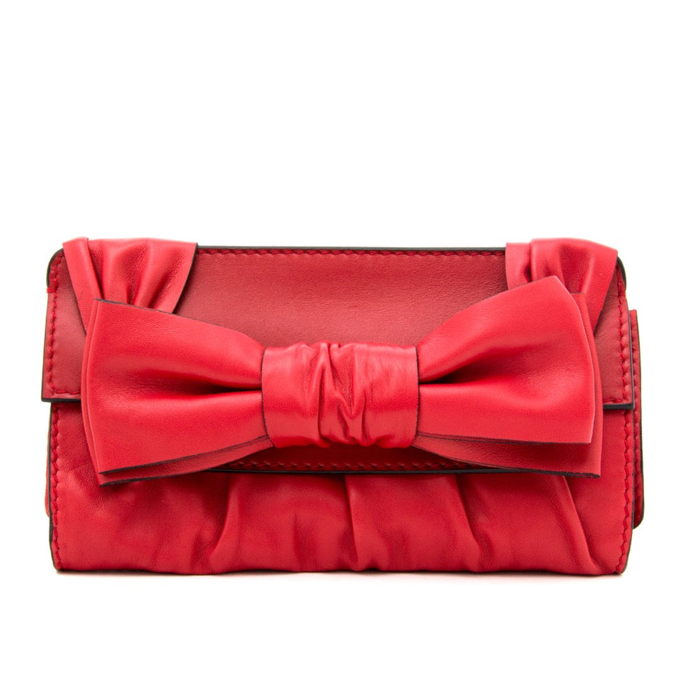 Valentino Leather Bow Clutch red leather online for the best price