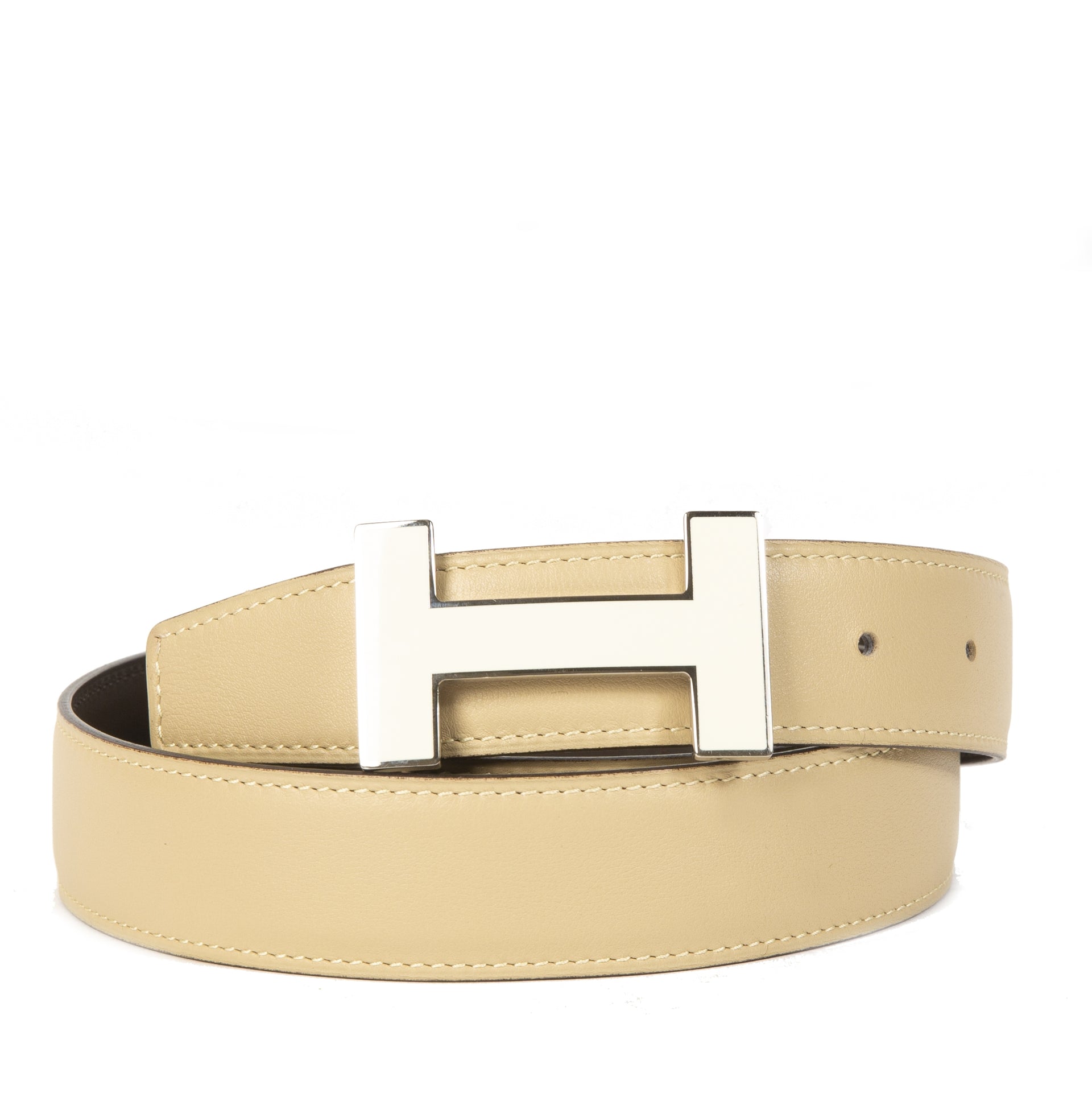 Hermès Constance H Brown & Beige Enamel Buckle Belt