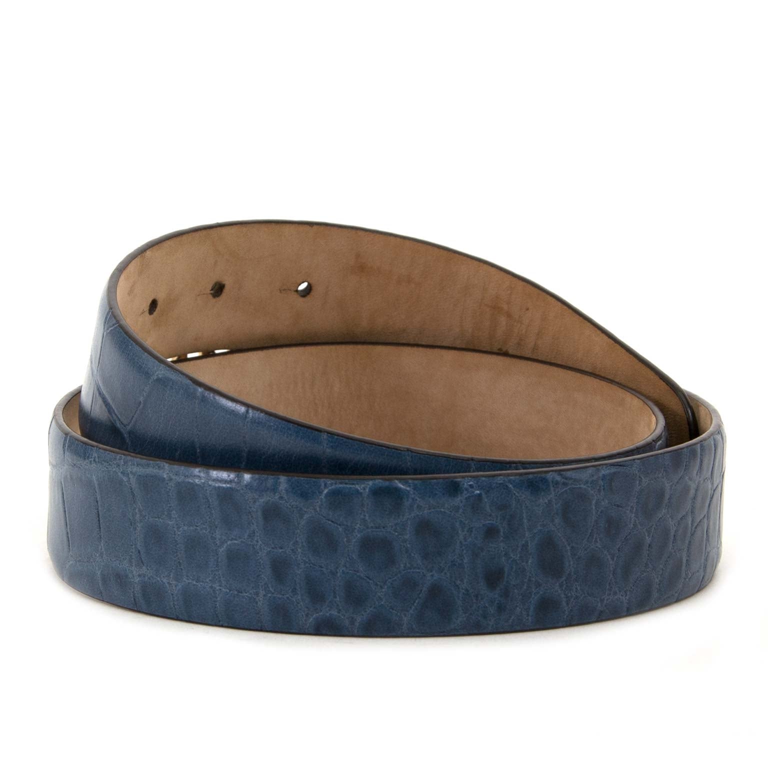 roberto cavalli blue embossed croco rc belt now for sale at labellov vintage fashion webshop belgium