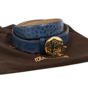roberto cavalli blue embossed croco rc belt now for sale at labellov vintage fashion webshop belgium