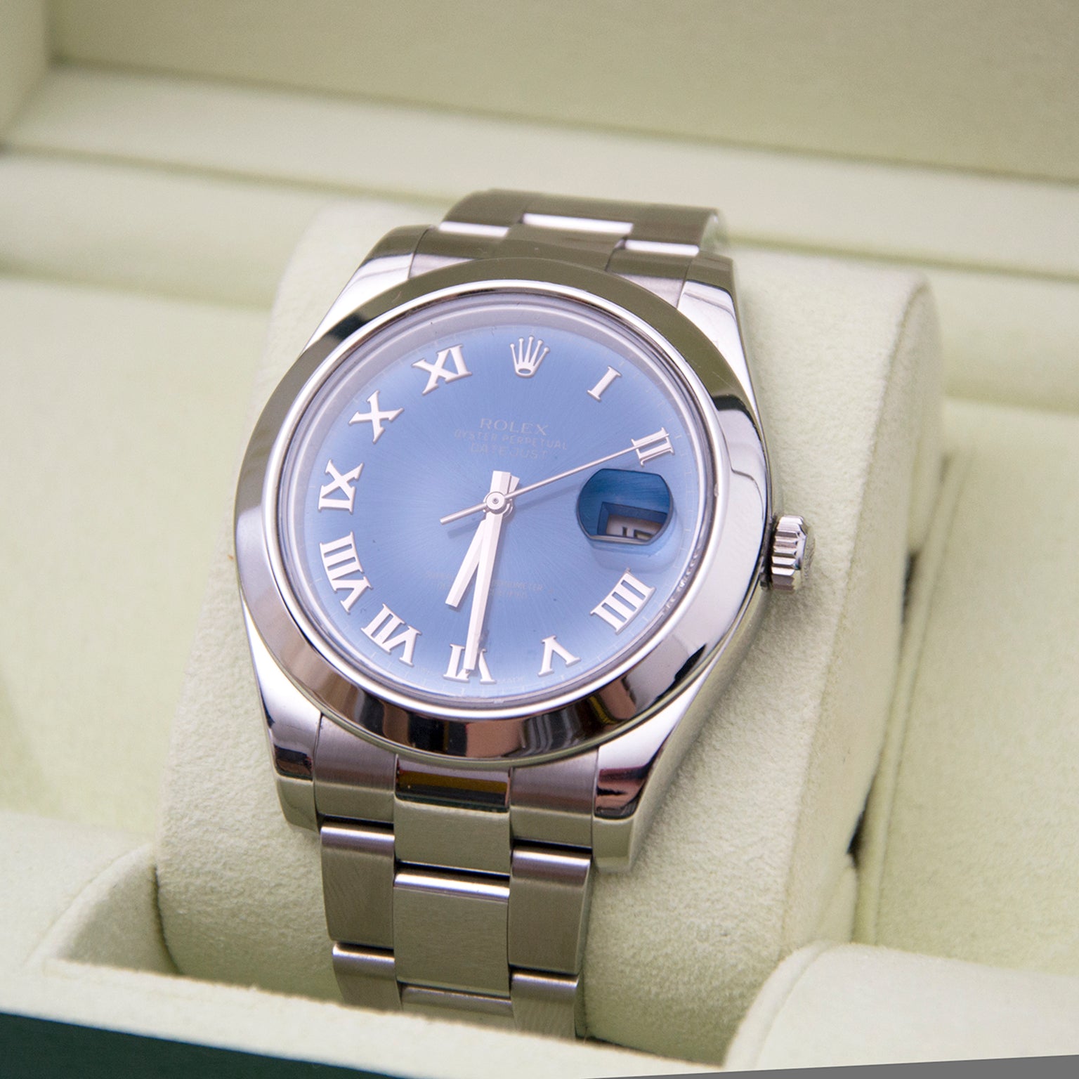 Winkel aan de juiste prijs Rolex Light Blue Oyster Perpetual Datejust Silver Watch