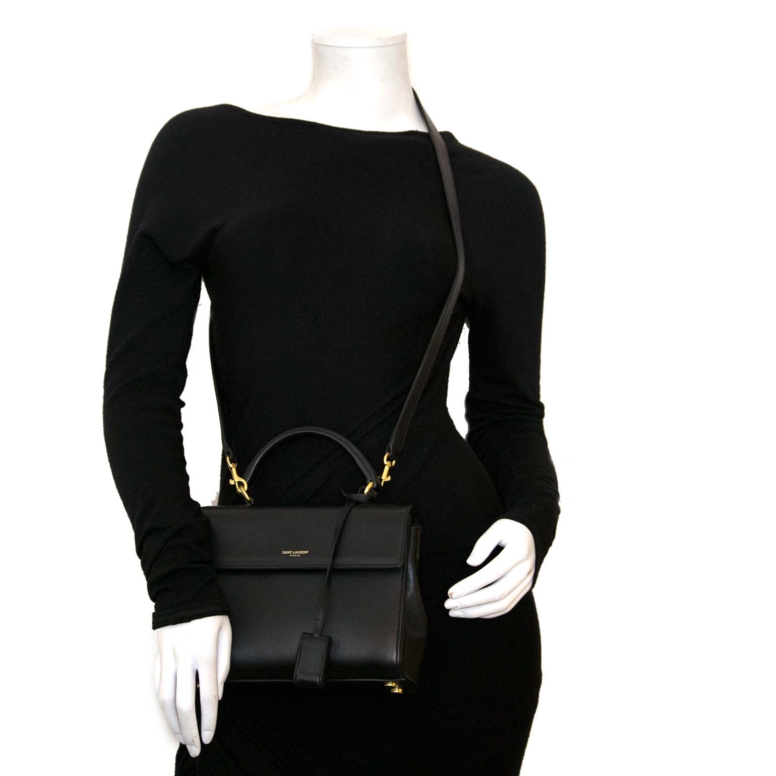 shop safe online Saint Laurent Black Calfskin Moujik Top Handle Bag