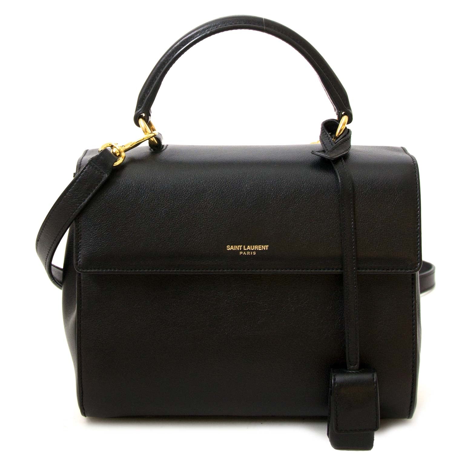 skip the waitinglist shop your Saint Laurent Black Calfskin Moujik Top Handle Bag safe online