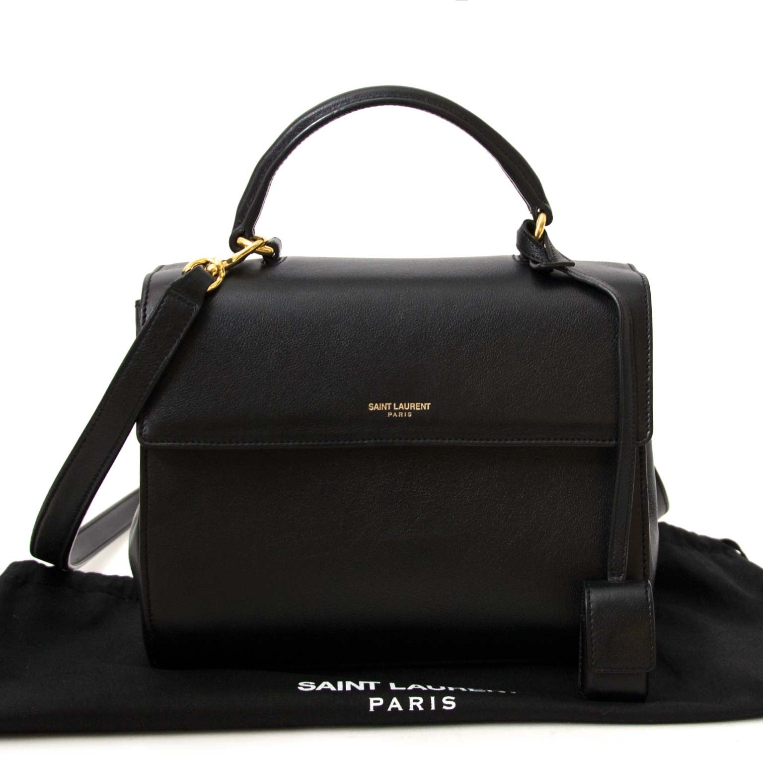 acheter en ligne seconde main Saint Laurent Black Calfskin Moujik Top Handle Bag