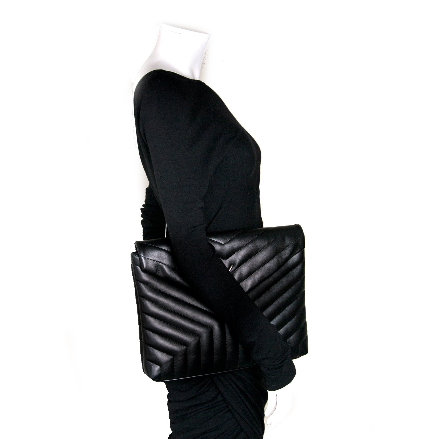 Saint Laurent Black Matelassé Loulou Document Holder for sale online at Labellov