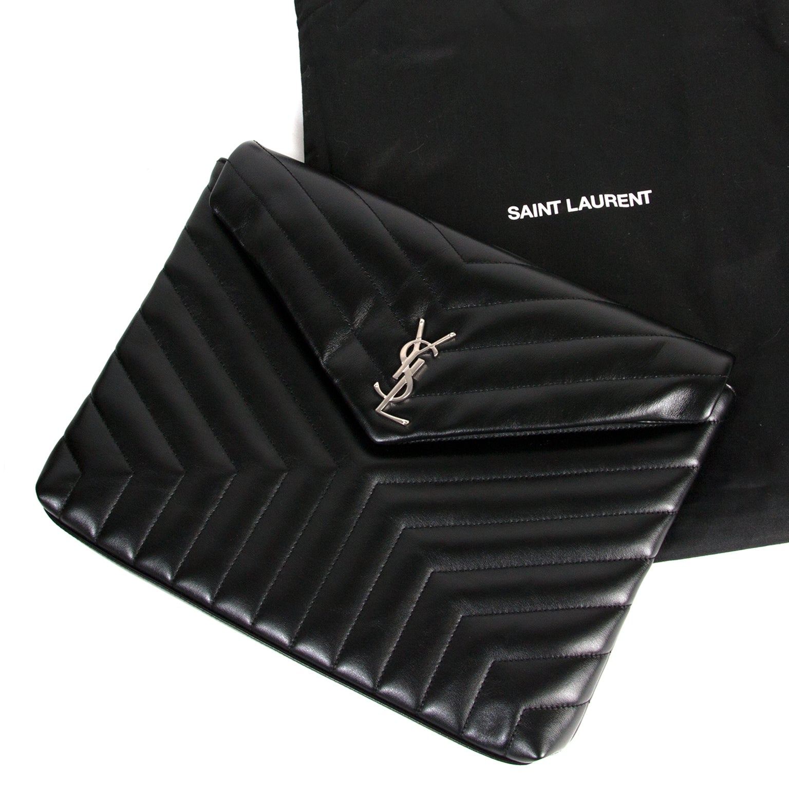 Saint Laurent Black Matelassé Loulou Document Holder