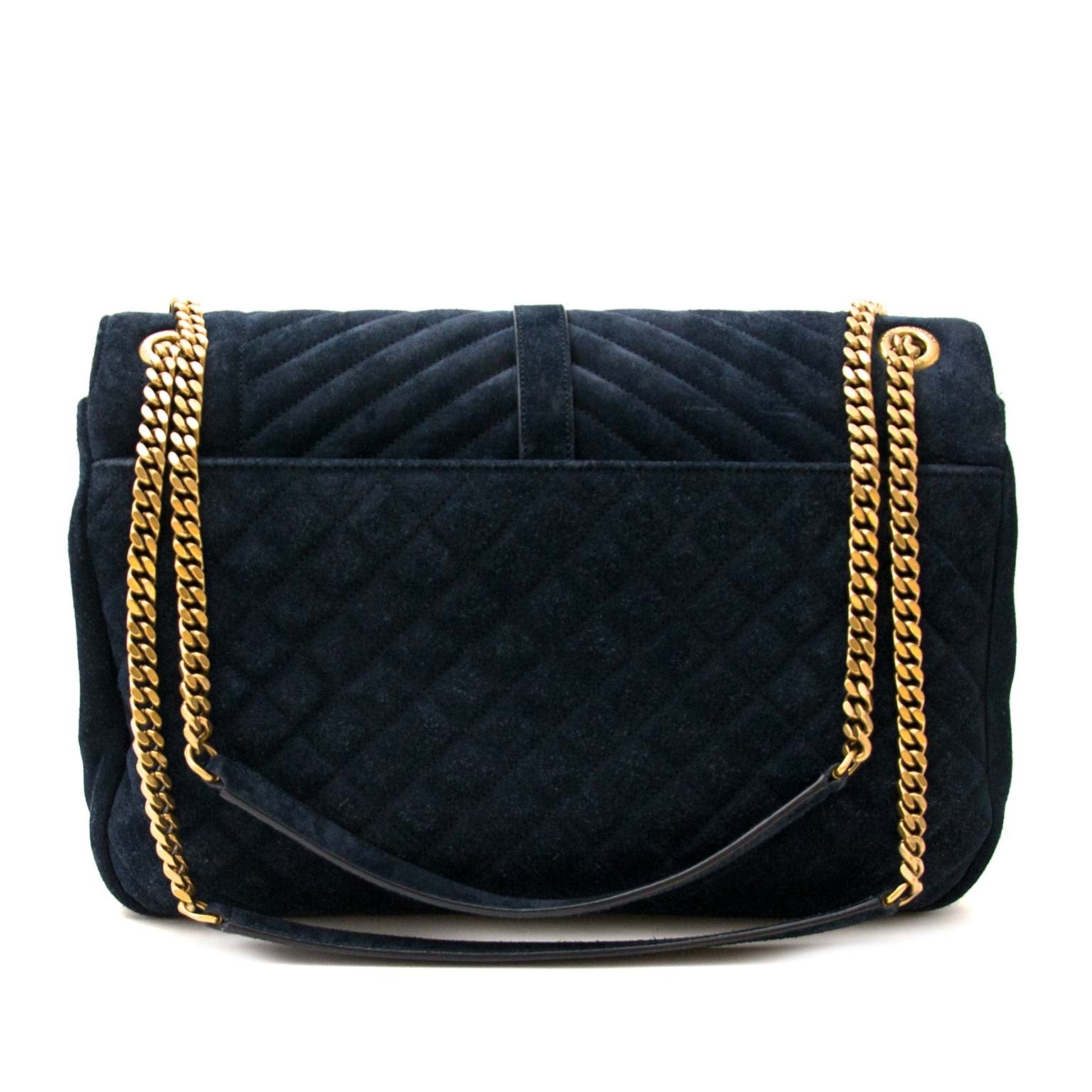 Saint Laurent Monogram Envelop Classic Large Quilted Suede Shoulder Bag