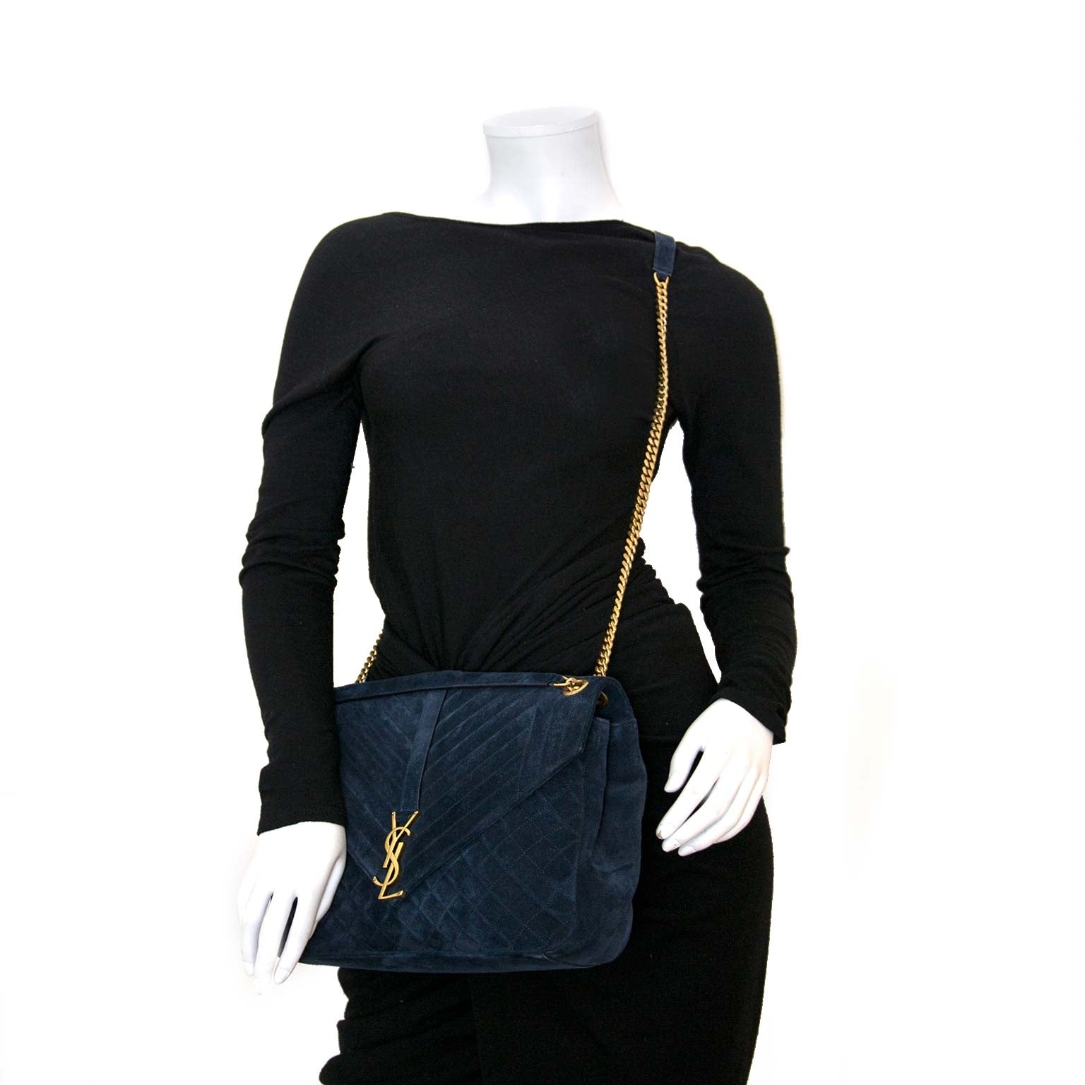 Saint Laurent Monogram Envelop Classic Large Quilted Suede Shoulder Bag te koop