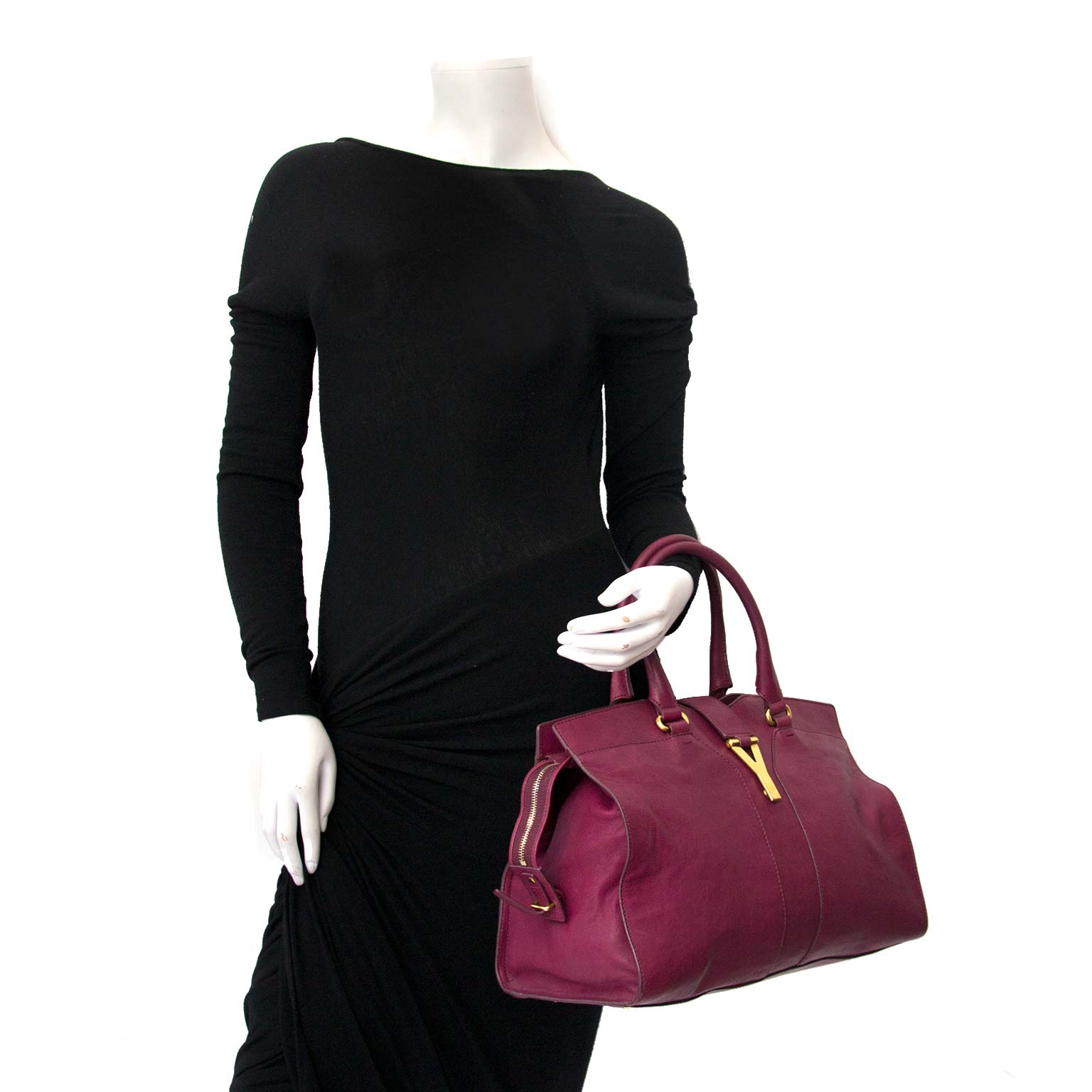 Saint Laurent Cabas Y Purple Leather Tote for sale at Labellov