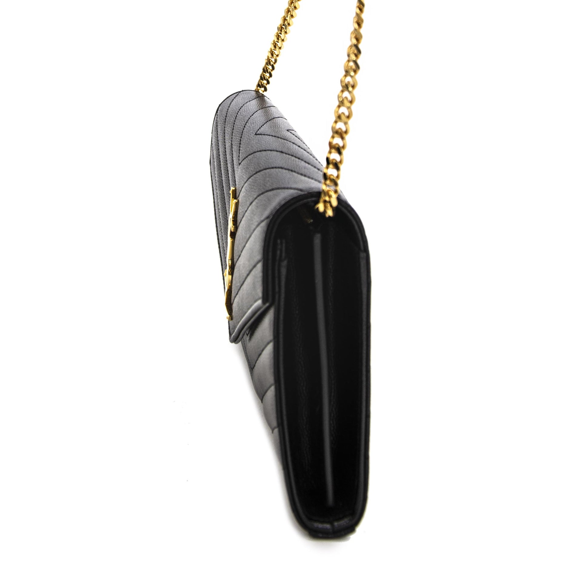 Yves Saint Laurent Black Quilted Wallet On A Chain nu te koop bij labellov vintage webshop belgië