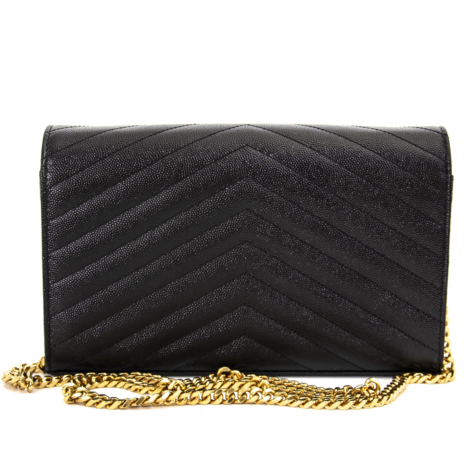 Yves Saint Laurent Black Quilted Wallet On A Chain nu te koop bij labellov vintage webshop belgië