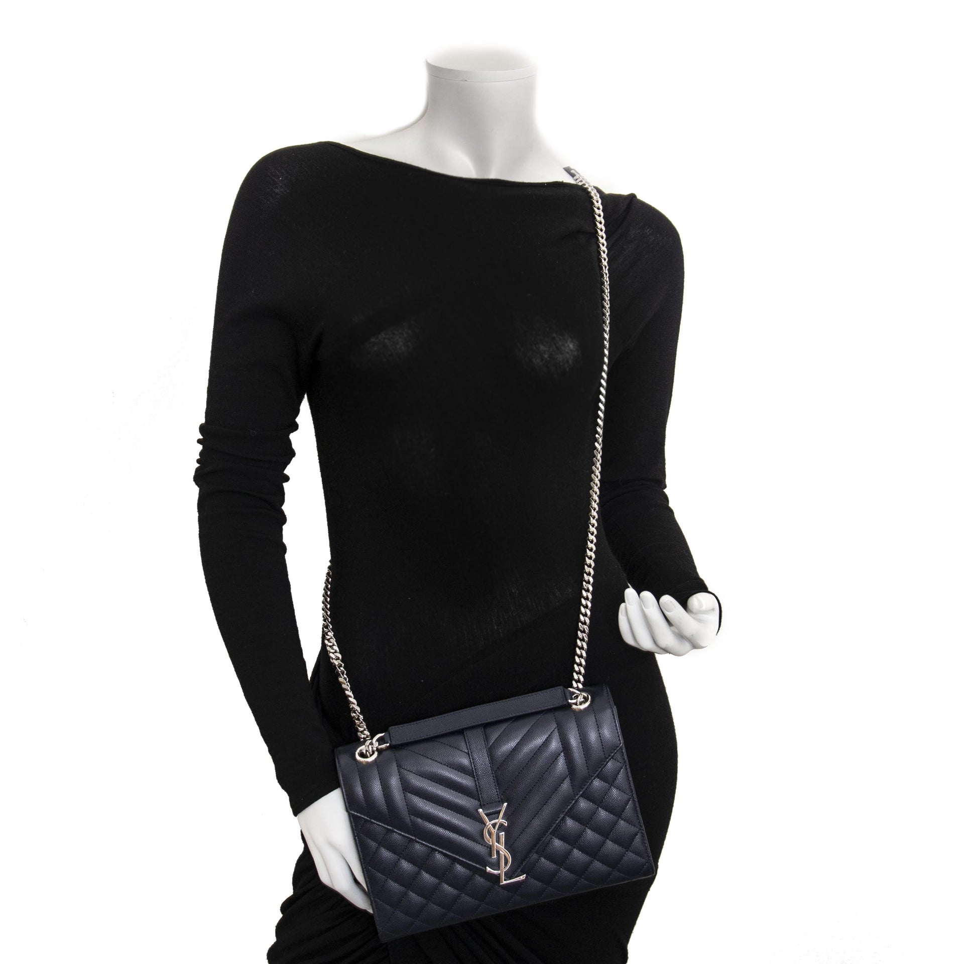 We buy and sell your 100% authentic Saint Laurent Blue Grained Medium Envelope Bag