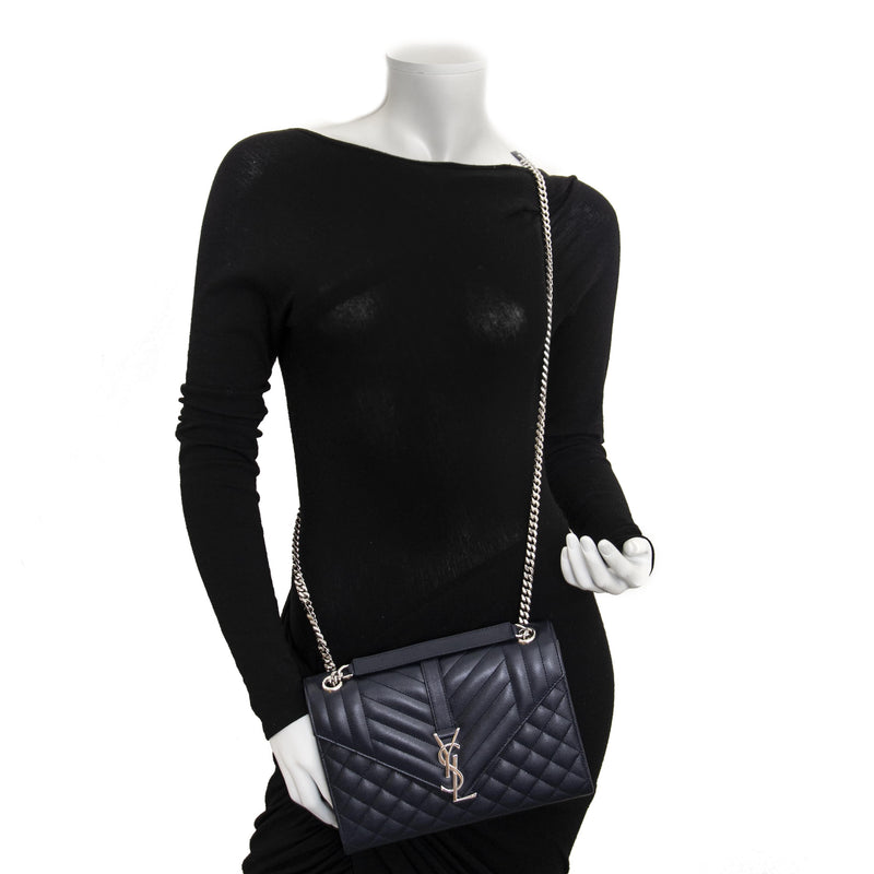 We buy and sell your 100% authentic Saint Laurent Blue Grained Medium Envelope Bag