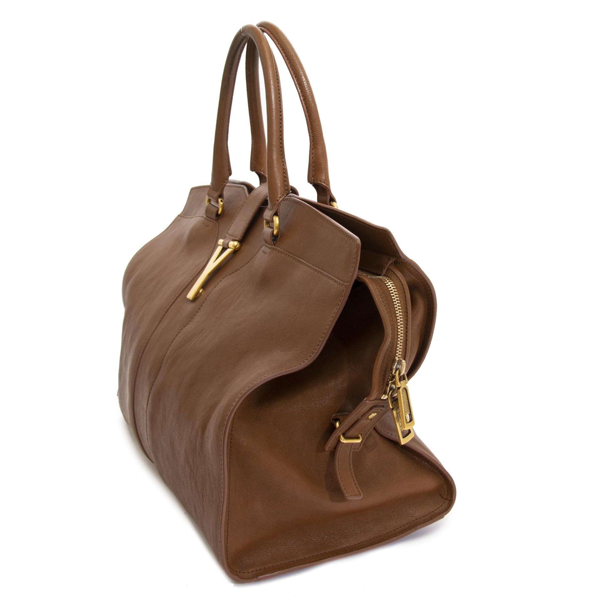 Saint Laurent Brown Cabas Y Leather Tote now for sale at labellov vintage fashion webshop belgium