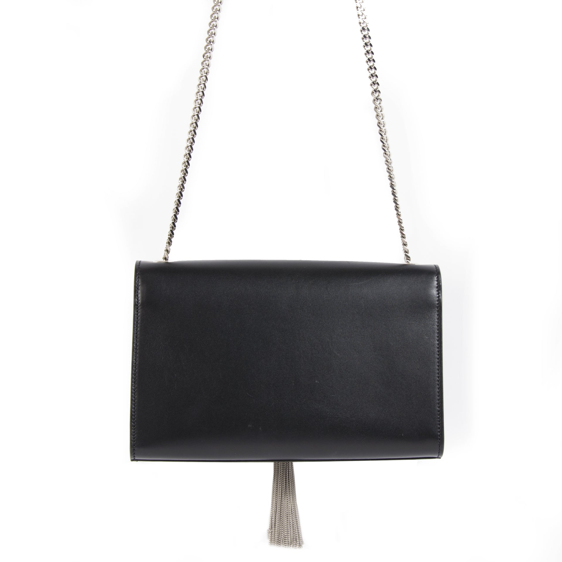 Saint Laurent Kate Tassel Medium Grain de Poudre Tas van zwart leer met reliëf