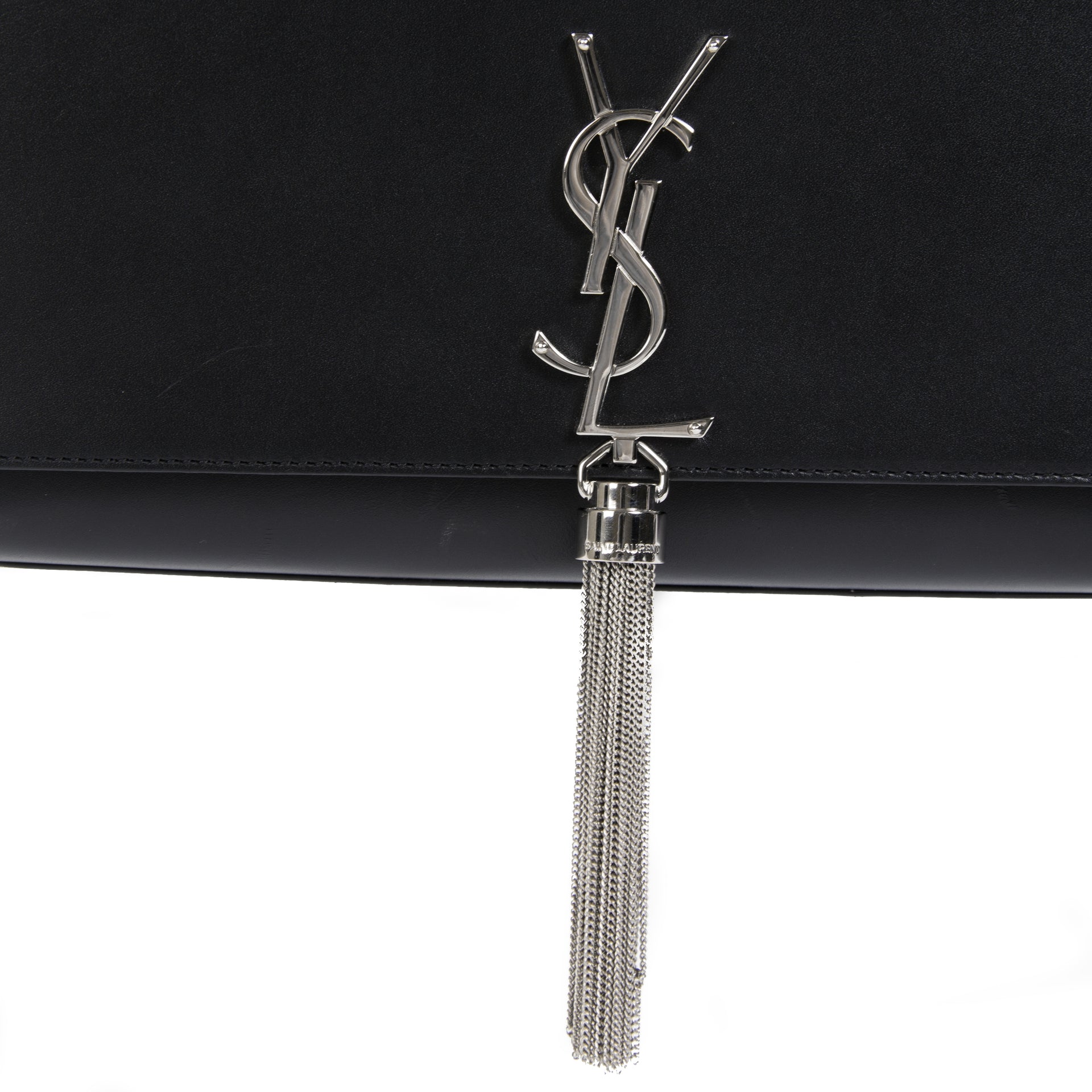 Saint Laurent Kate Tassel Medium Grain de Poudre Tas van zwart leer met reliëf
