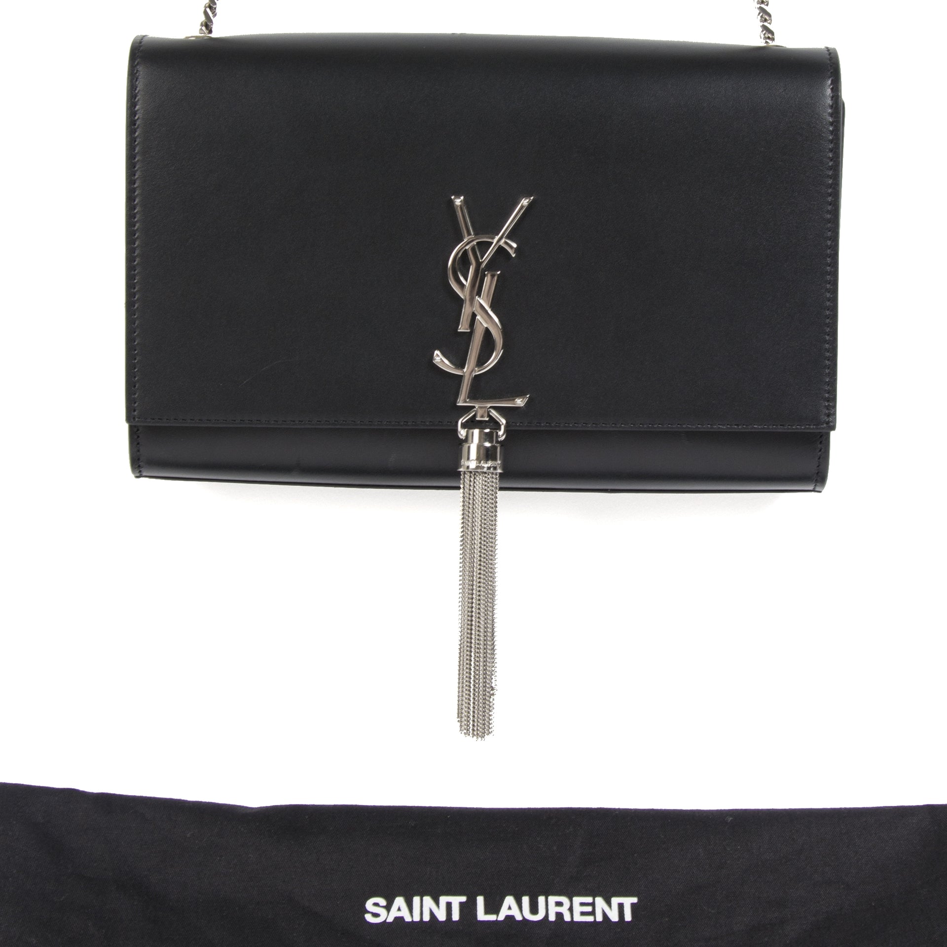 Saint Laurent Kate Tassel Medium Grain de Poudre Tas van zwart leer met reliëf