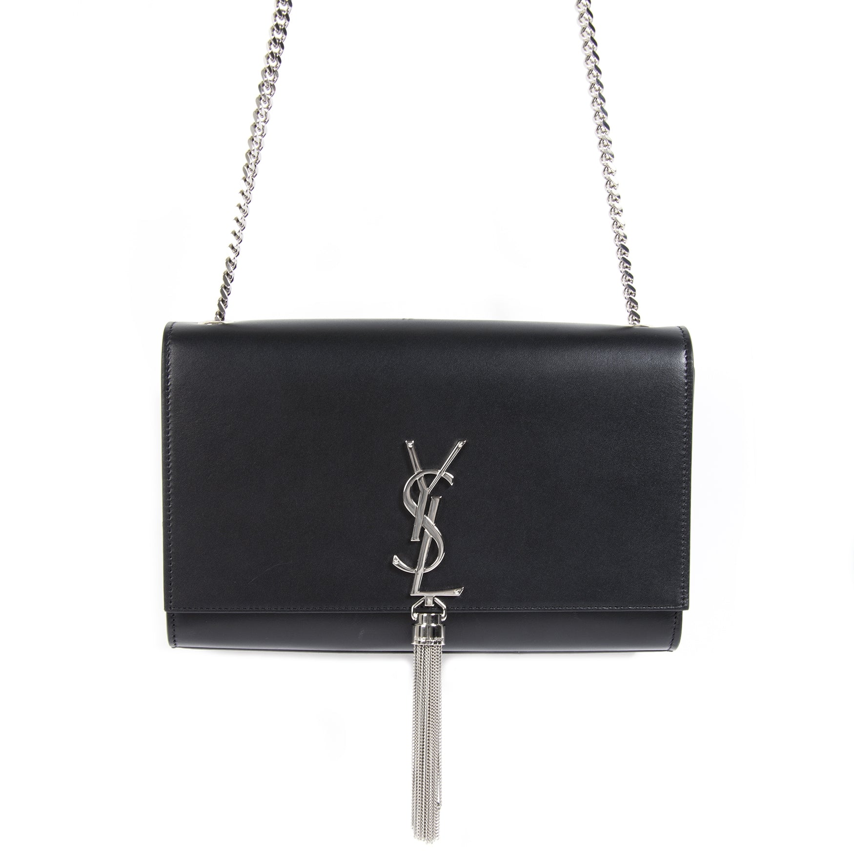 Saint Laurent Kate Tassel Medium Grain de Poudre Tas van zwart leer met reliëf