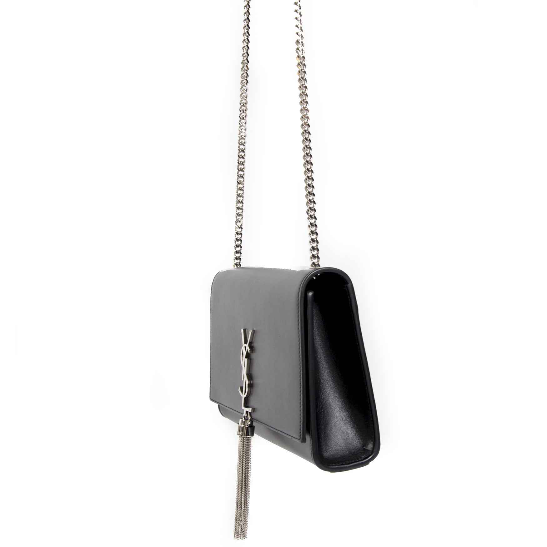 Saint Laurent Kate Tassel Medium Grain de Poudre Tas van zwart leer met reliëf