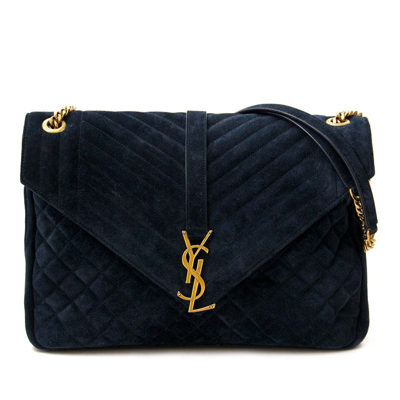 Buy your authentic Saint Laurent Monogram Envelop Classic Large Quilted Suede Shoulder Bag for the best price at Labellov