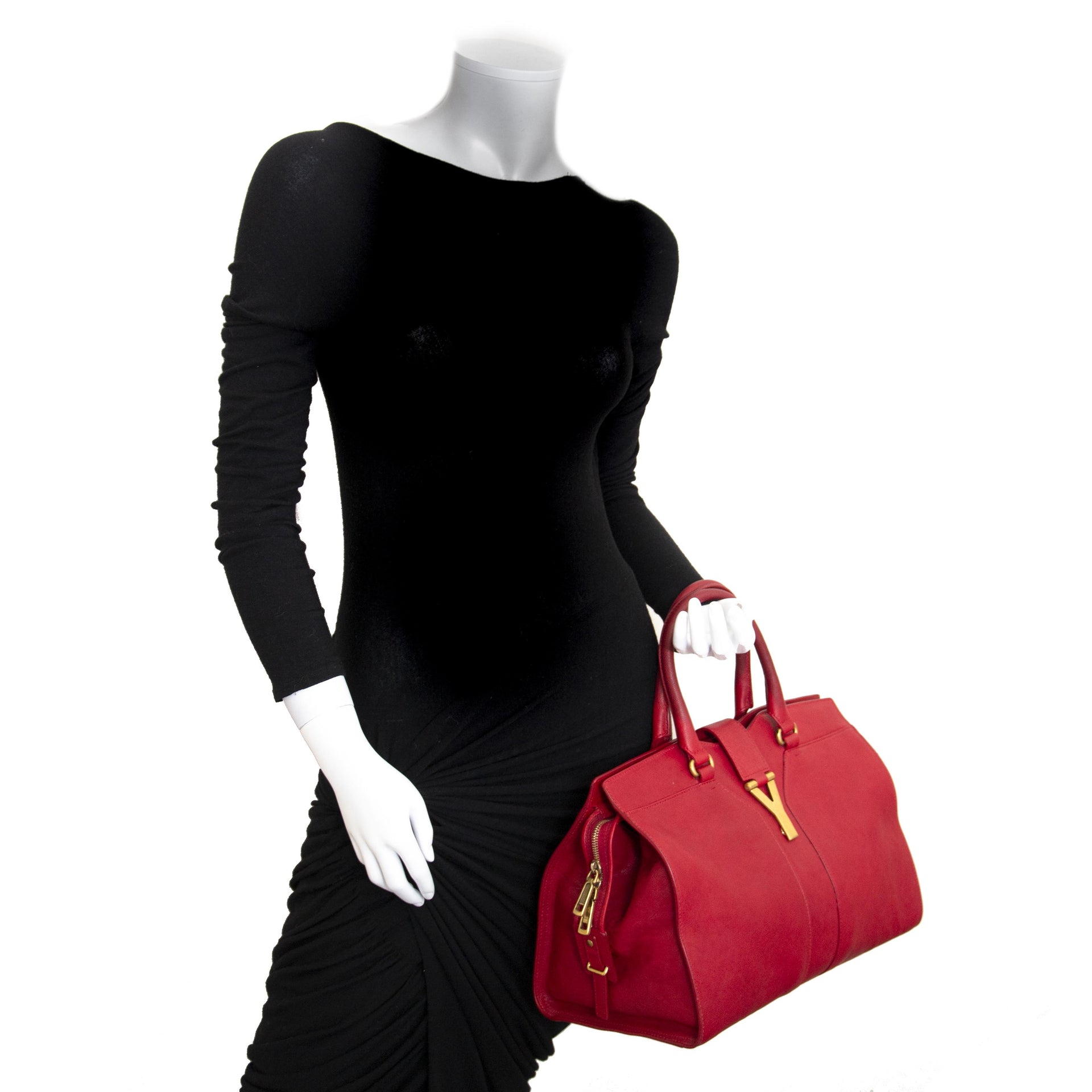 Saint Laurent YSL Red Leather Medium Cabas Chyc Tote Bag