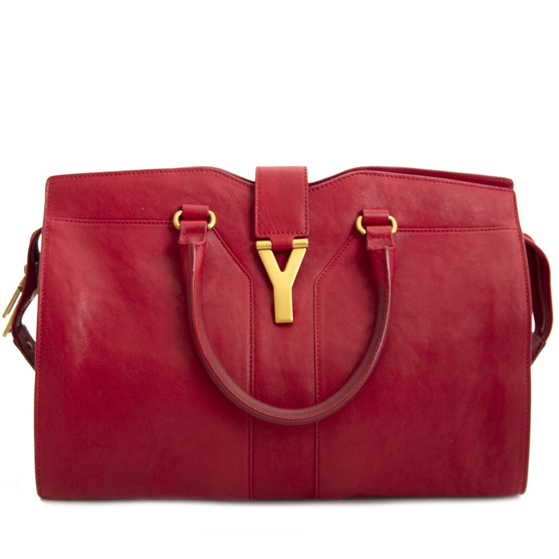 koop veilig online tegen de beste prijs Saint Laurent YSL Red Leather Medium Cabas Chyc Tote Bag