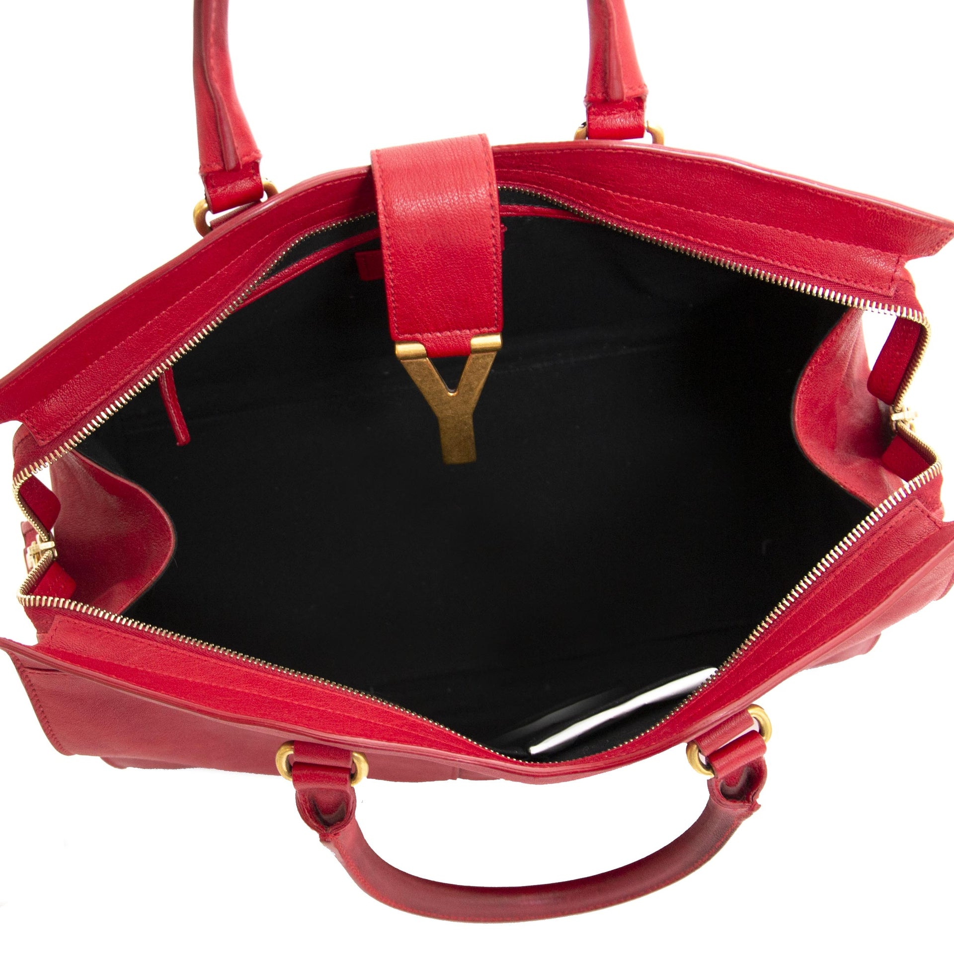 shop safe online tegen de beste prijs Saint Laurent YSL Red Leather Medium Cabas Chyc Tote Bag