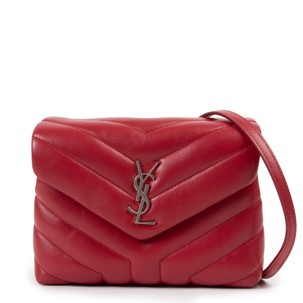 Buy an authentic second hand Saint Laurent Loulou Toy Red Leather Crossbody Bag as new at Labellov.