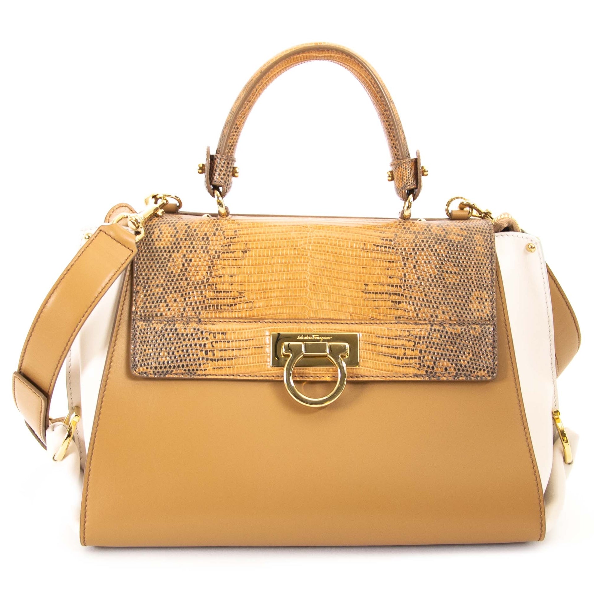 Salvatore Ferragamo Sofia Caramel Lizard for sale online at Labellov
