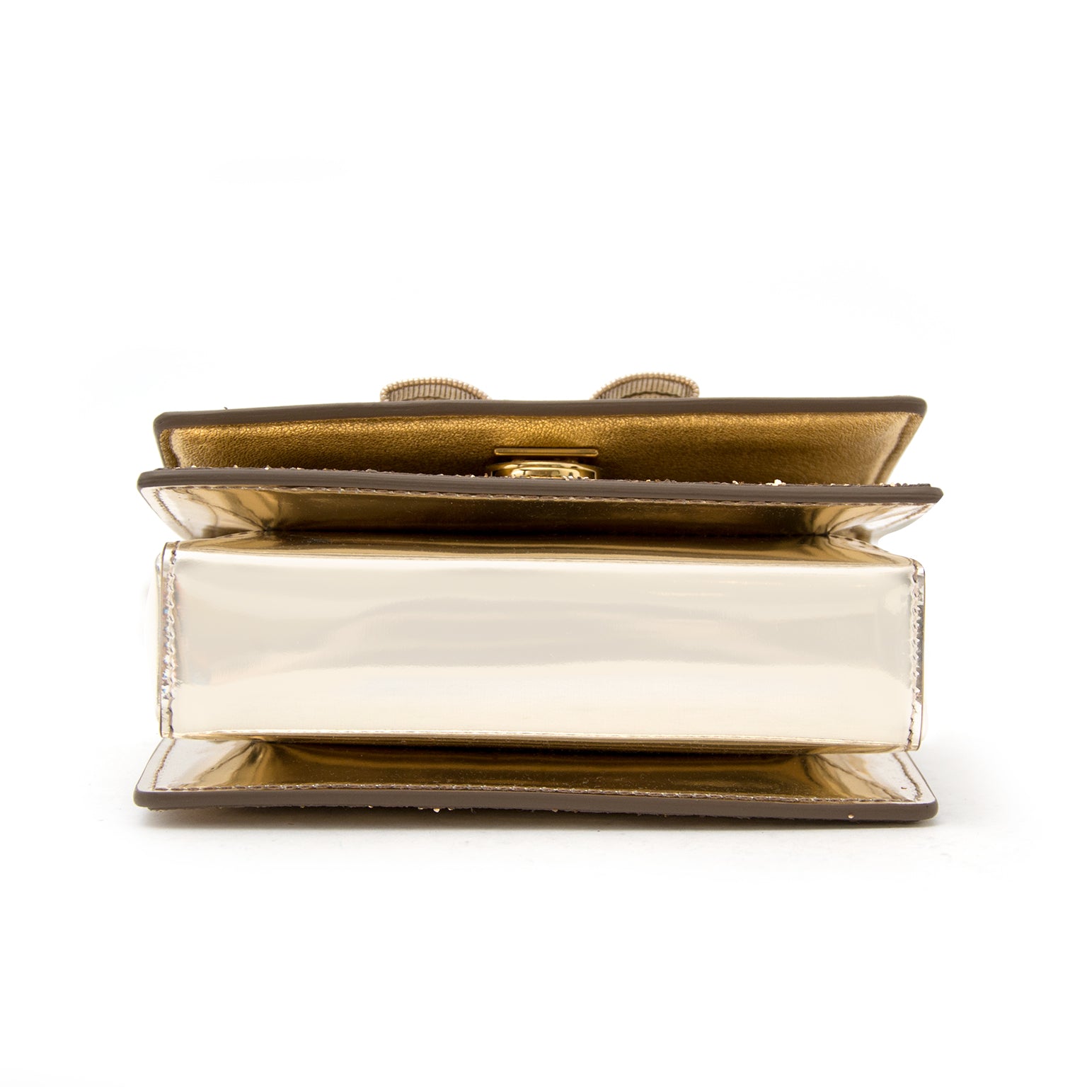 Authentic Salvatore Ferragamo Gold 'Ginny' Clutch available online