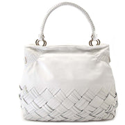 Salvatore Ferragamo White Braided Leather Shoulder Bag for sale