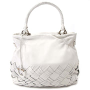 Salvatore Ferragamo White Braided Leather Shoulder Bag for sale online at Labellov