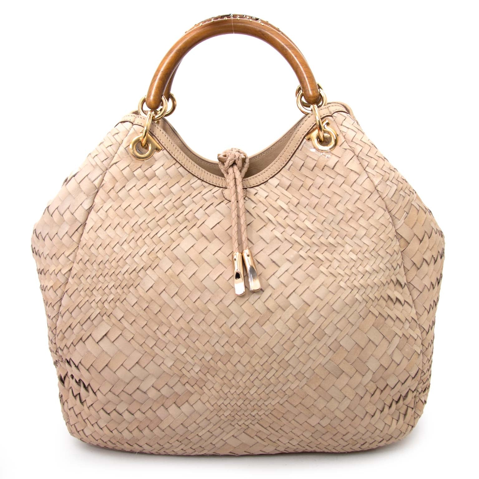 Salvatore Ferragamo Ceyla Gevlochten Beige Leren Tas