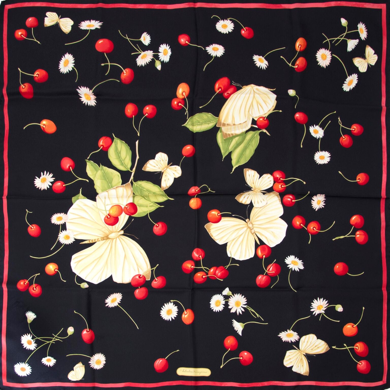 Beautiful scarf with cherries and butterflies