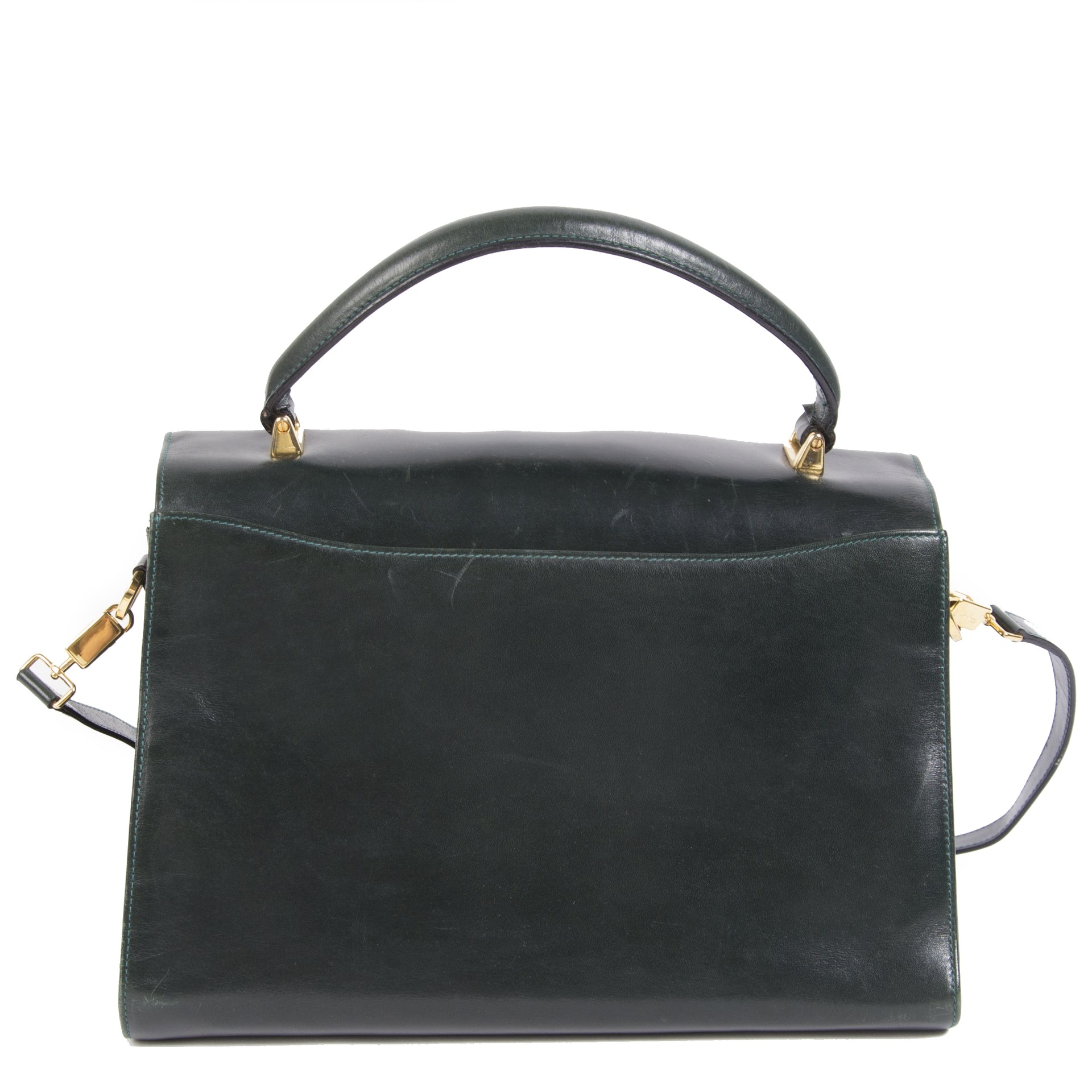 Authentieke Tweedehands Salvatore Ferragamo Green Gancini Top Handle Tote + Strap juiste prijs veilig online shoppen luxe merken webshop