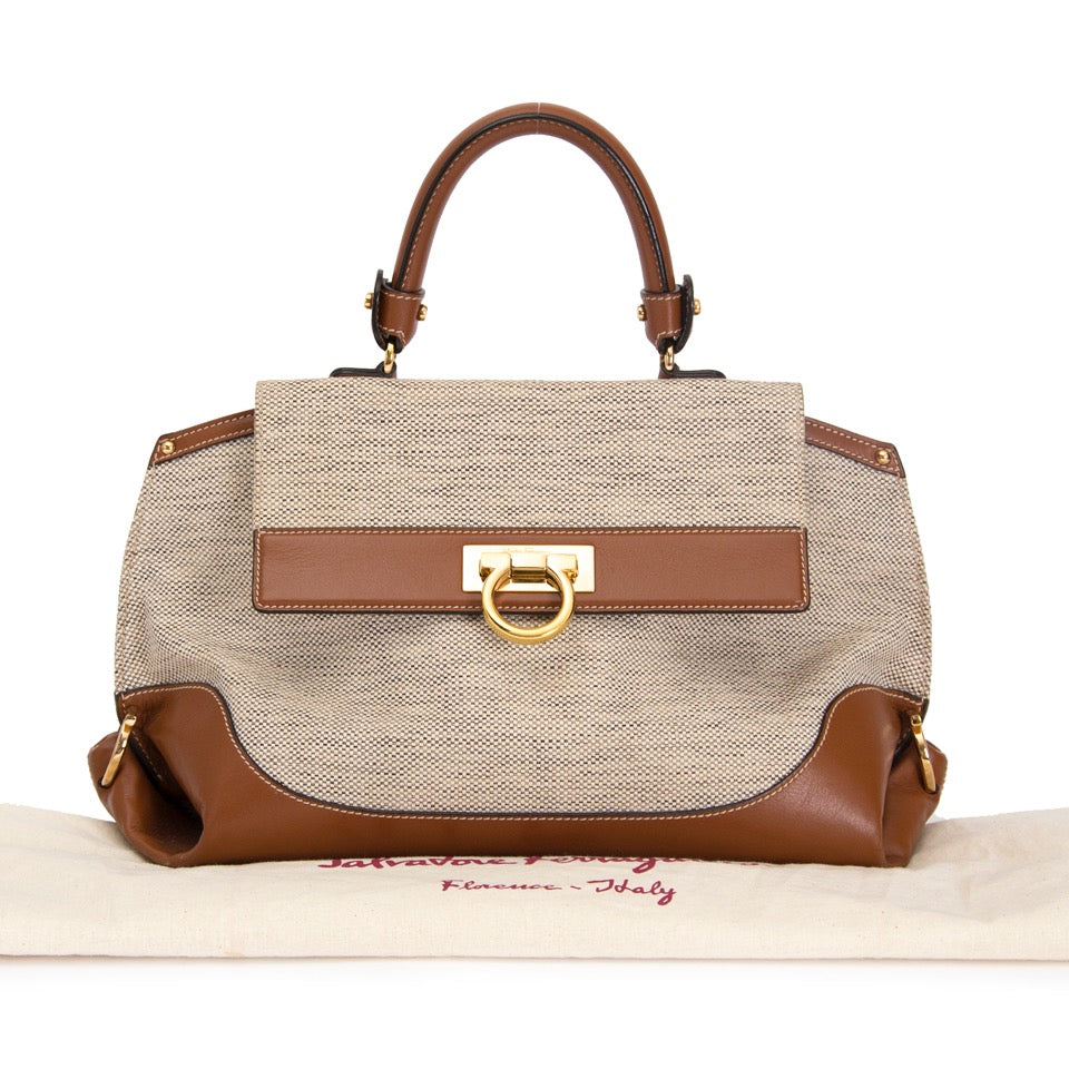 shop safe online secondhand hand desinger Salvatore Ferragamo Sofia Canvas Tote