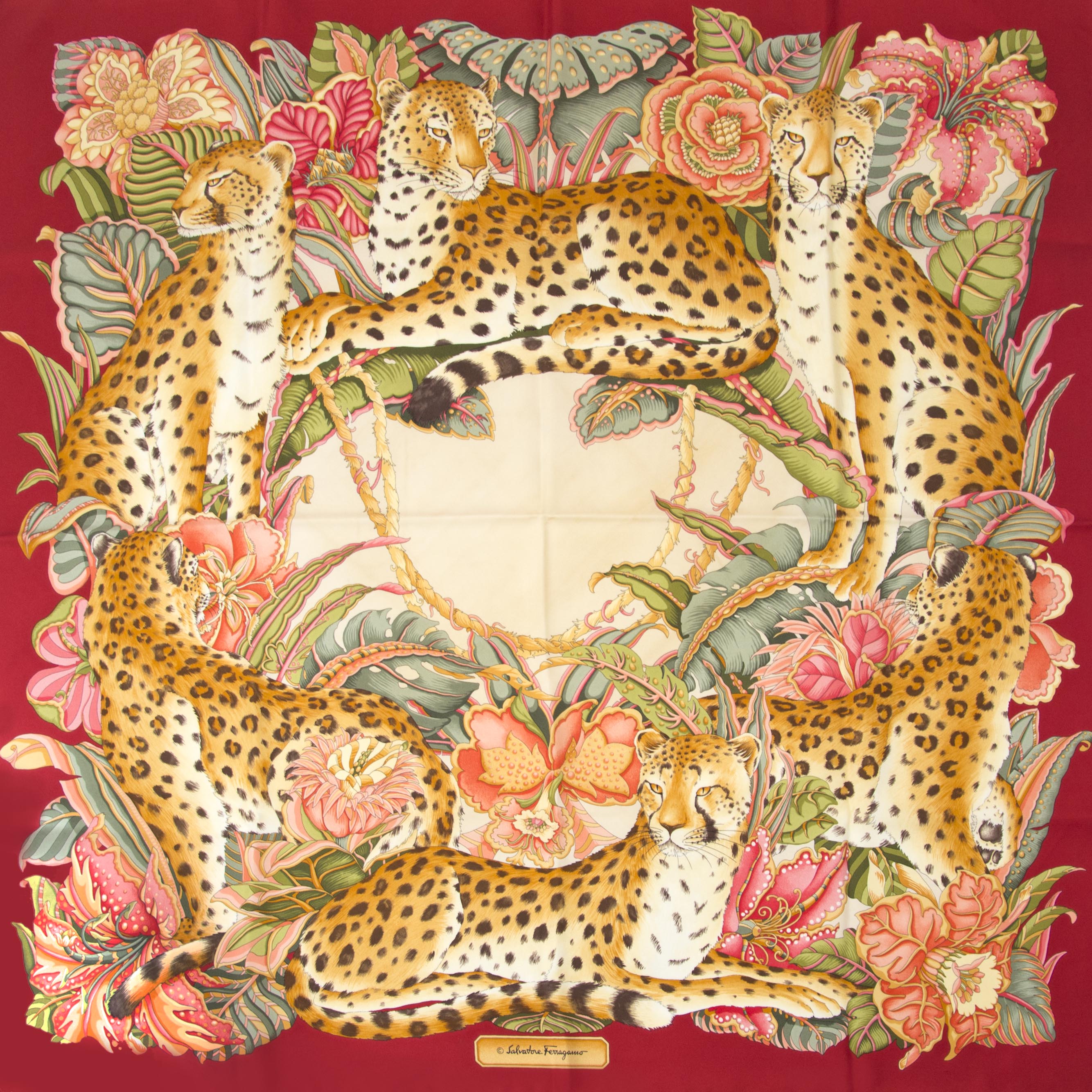 Salvatore Ferragamo Panter Floral Print Silk Scarf – Labellov