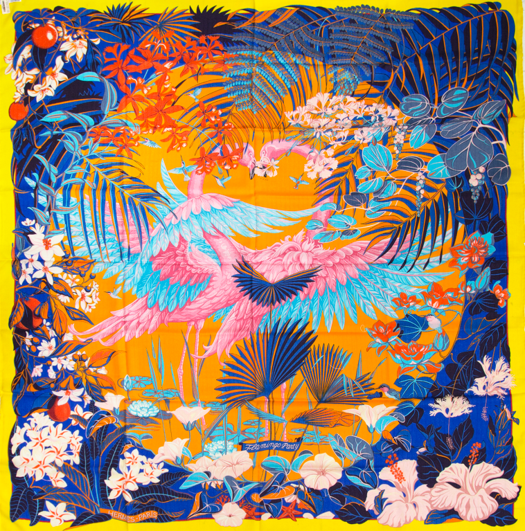 Shop safe online aan de beste prijs BRAND NEW Hermès Cashmere Flamingo Party Scarf