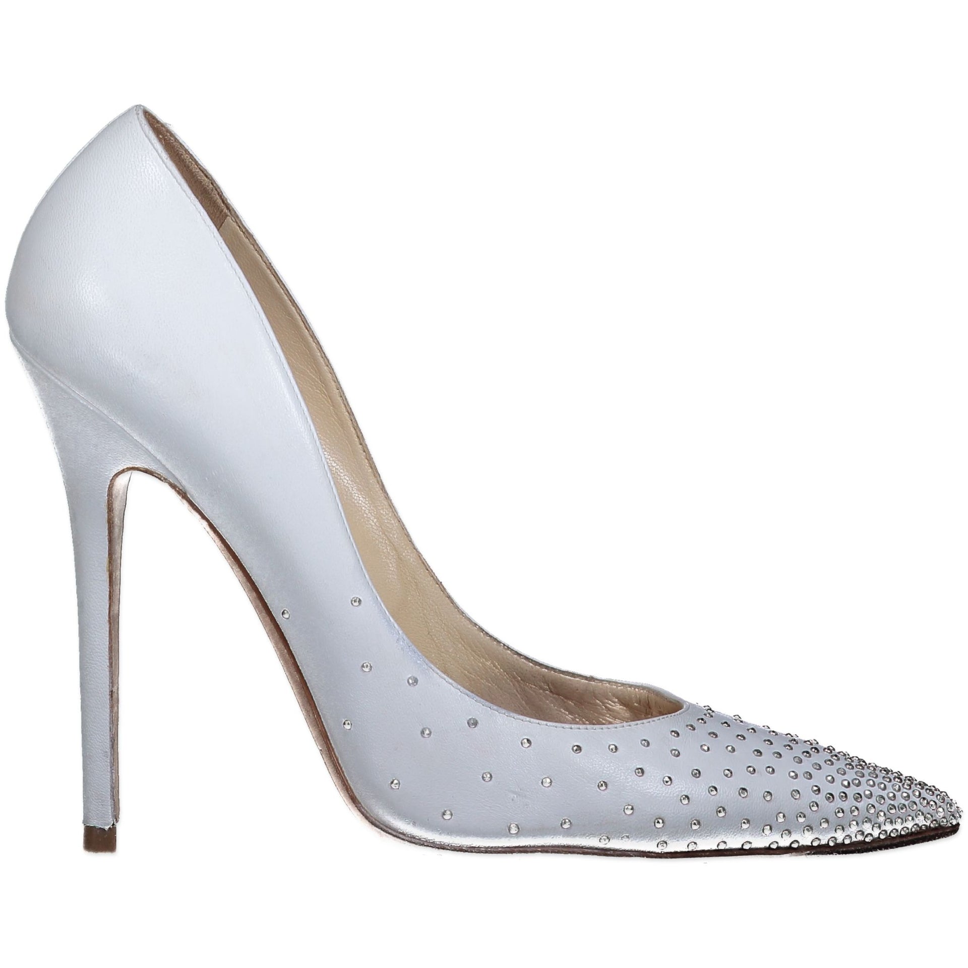 Jimmy Choo Anouk Heels White Nappa Leather Silver Studs - SIZE 39