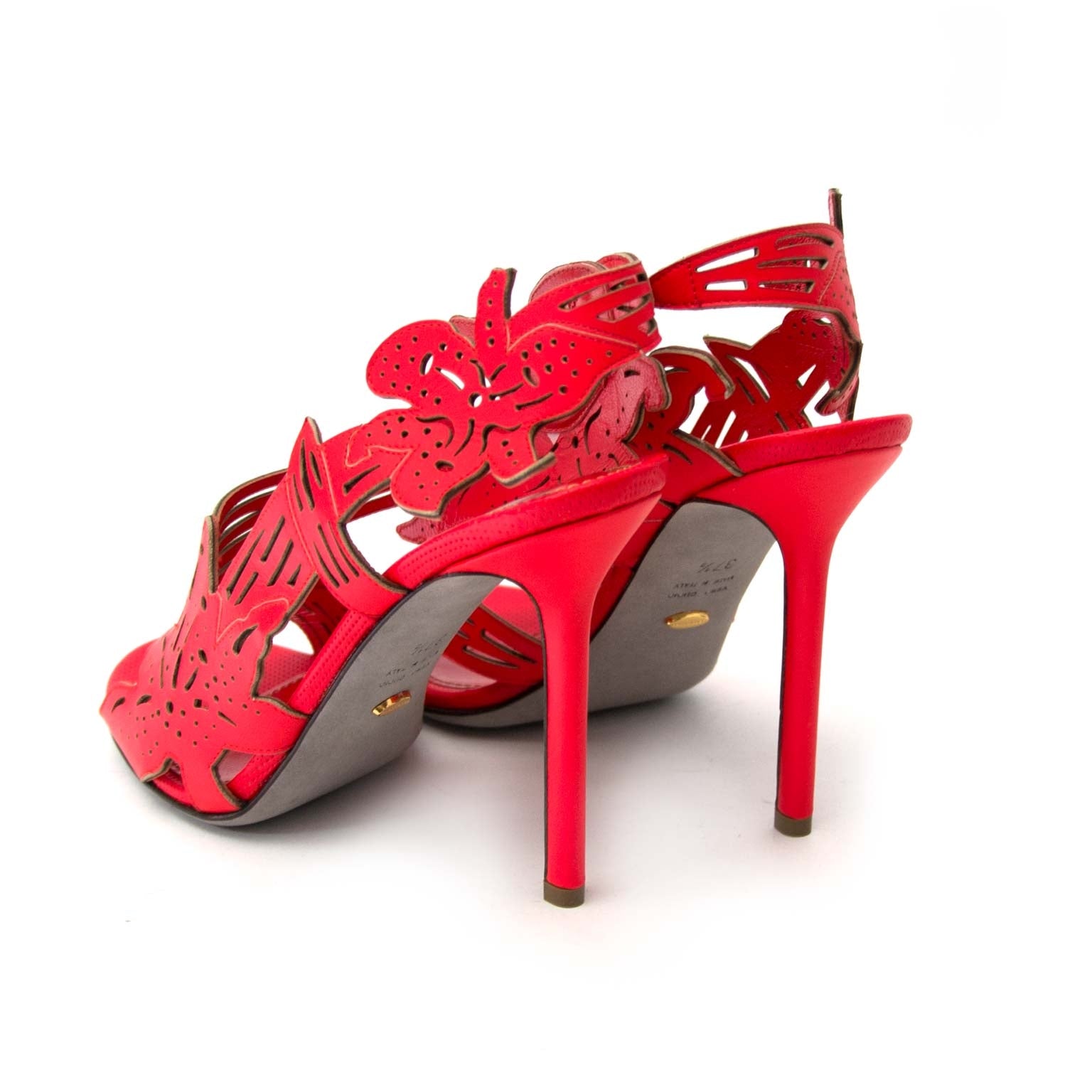 Sergio Rossi Coral Red Cut-Out Sandals te koop