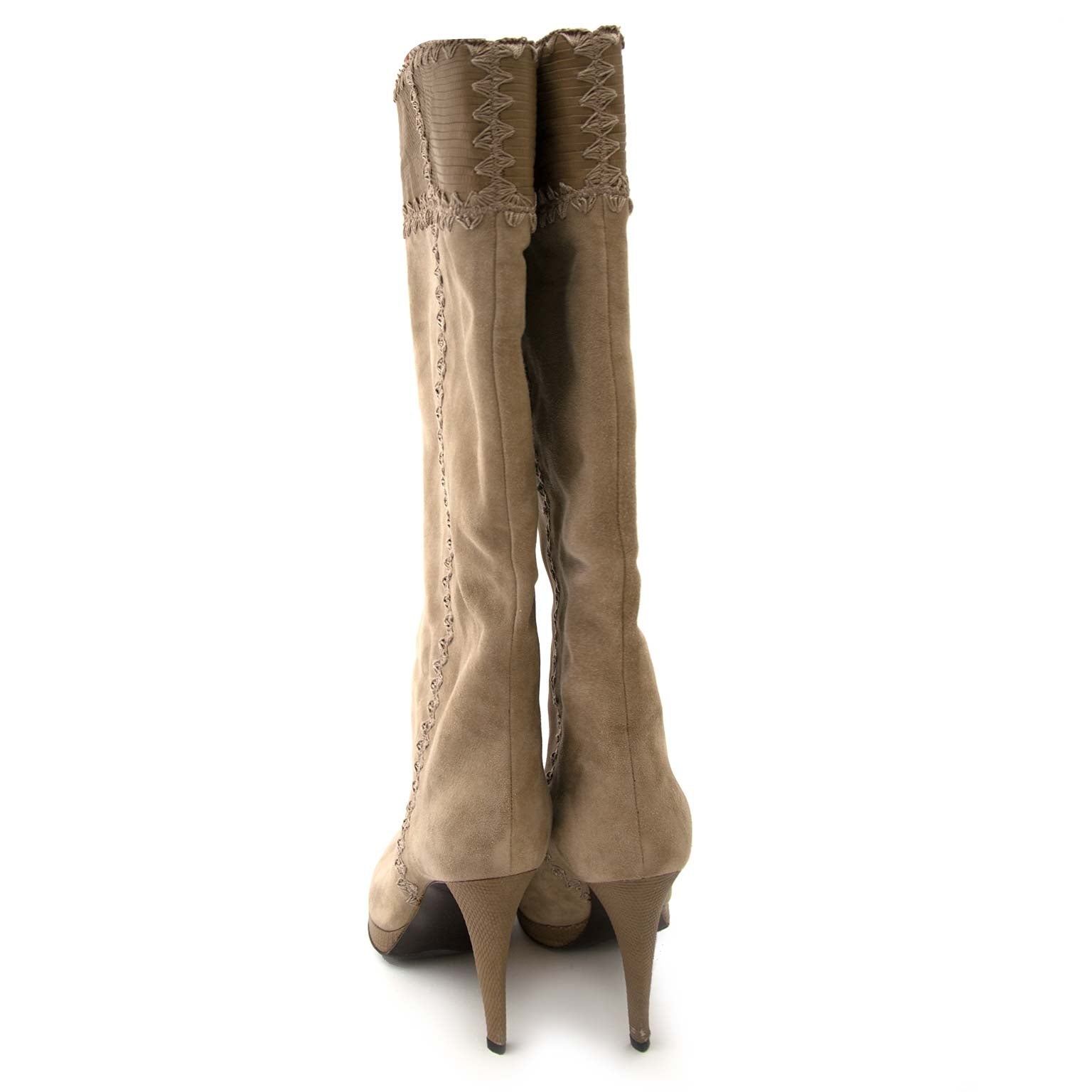 sergio rossi suede beige mid-kalf laarzen nu te koop bij labellov vintage mode webshop belgië