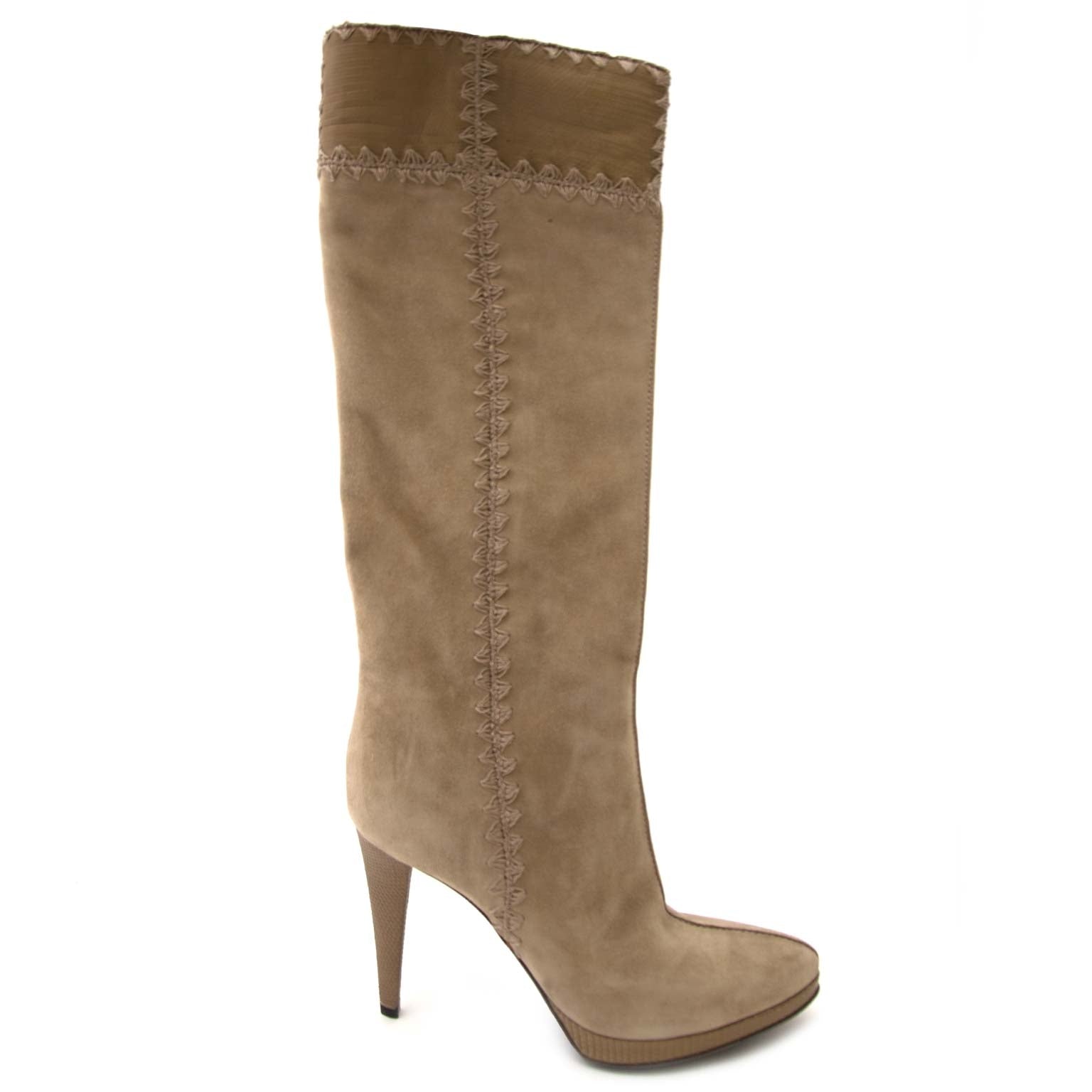 sergio rossi suede beige mid-calf boots now for sale at labellov vintage fashion webshop belgium